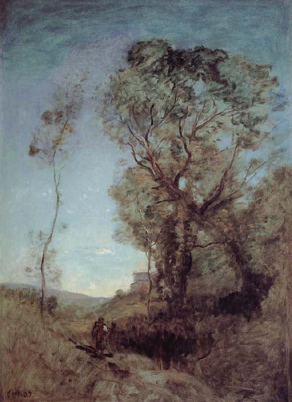 Corot Camille The Italian vill behind pines Germany oil painting art